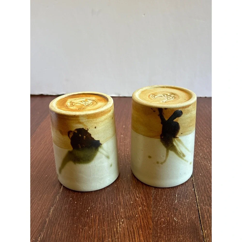 La Colombe Vallauris France Pottery Stoneware Tumblers Set of 2 Vintage Ceramic
